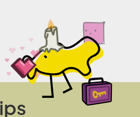 screenshot of fishlips with a melting candle on their head and a heart in their mouth